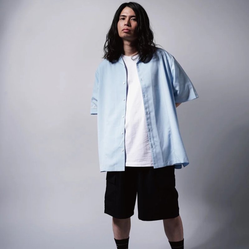画像7: Deviluse (デビルユース) Script Open Collar Shirts (Light Blue) (7)