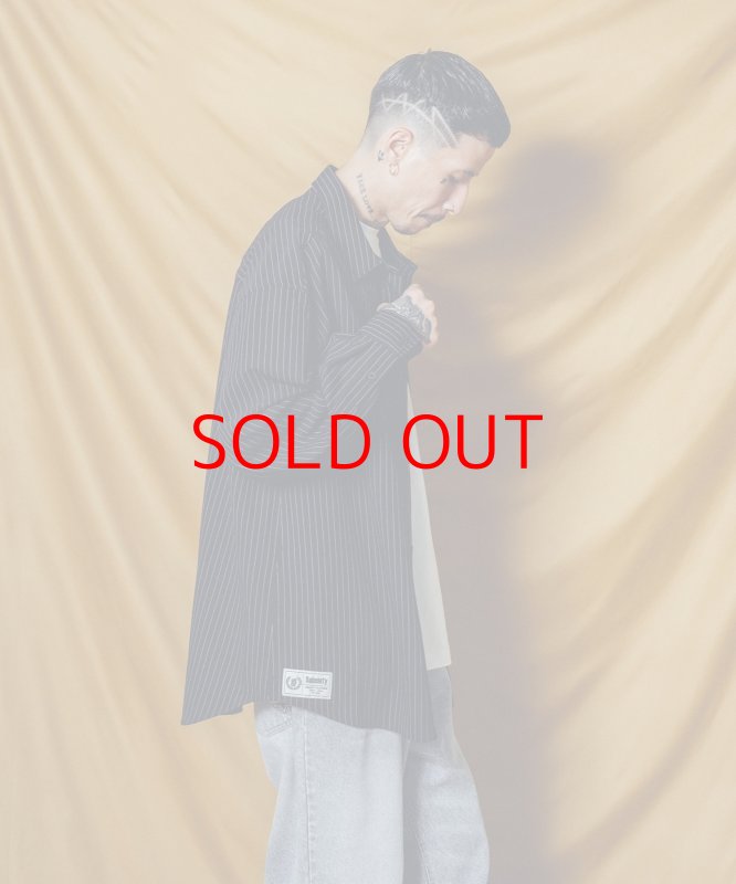 画像3: Subciety（サブサエティ）WOOL-LIKE LOOSE STRIPE SHIRT / BLACK (3)