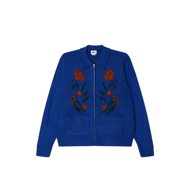 画像1: OBEY(オベイ) FLORAL ZIP CARDIGAN -SURF BLUE (1)