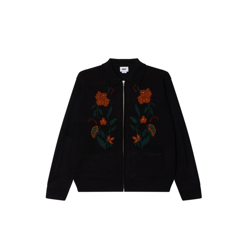 画像1: OBEY(オベイ) FLORAL ZIP CARDIGAN - BLACK (1)