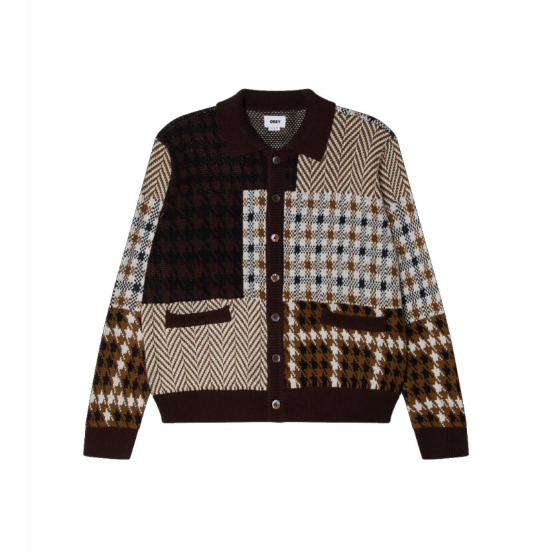 画像1: OBEY(オベイ) PATCHWORK CARDIGAN - BROWN MULTI (1)