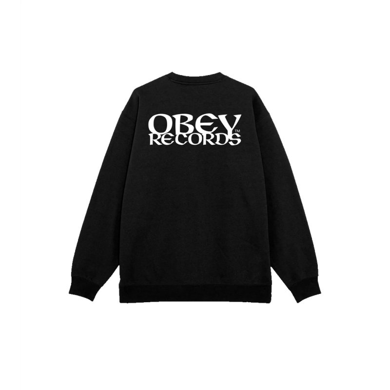 画像2: OBEY(オベイ) RECORDS EAR CREWNECK - BLACK (2)