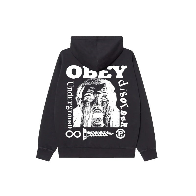 画像1: OBEY(オベイ) UNDERGROUND FADED HOOD - DIGITAL BLACK FADED WASH (1)
